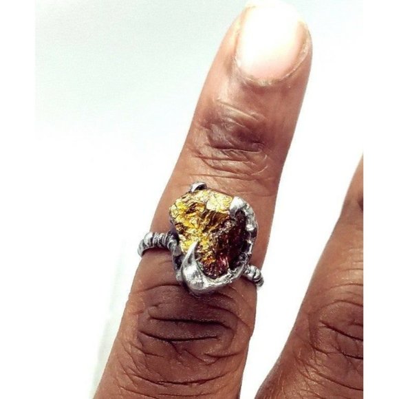 Chalcopyrite crystal ring handmade adjustable ring - Picture 11 of 12
